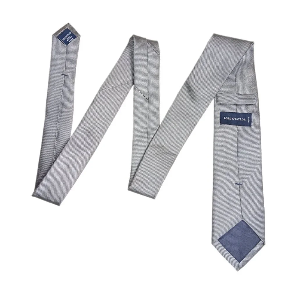 Lord & Taylor Silk Tie Boys 52” Solid Gray Designer Skinny Tie New